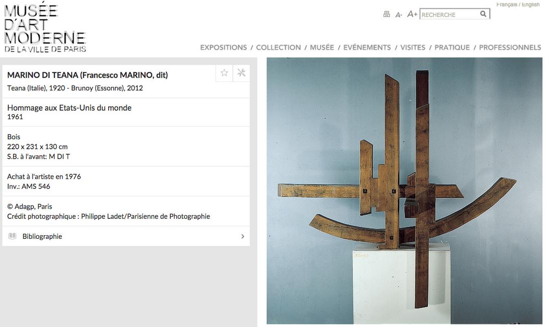 Hommage aux Etats Unis du Monde. Acquisition par le Musée d'Art Moderne